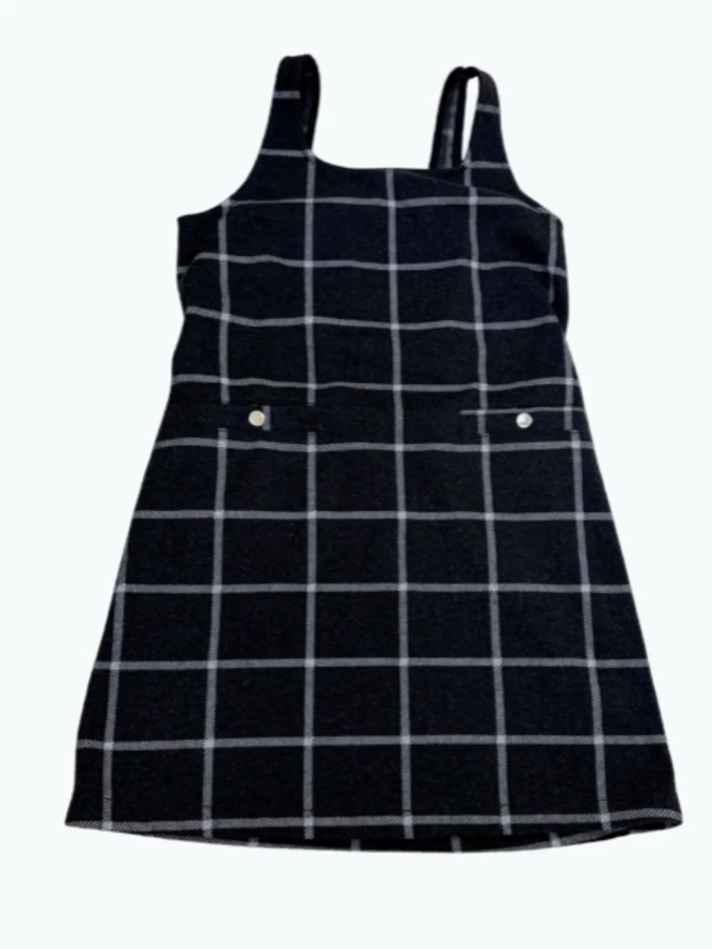 Abercrombie & Fitch Windowpane Pinafore Dress in Dark Gray White Girls 15/16